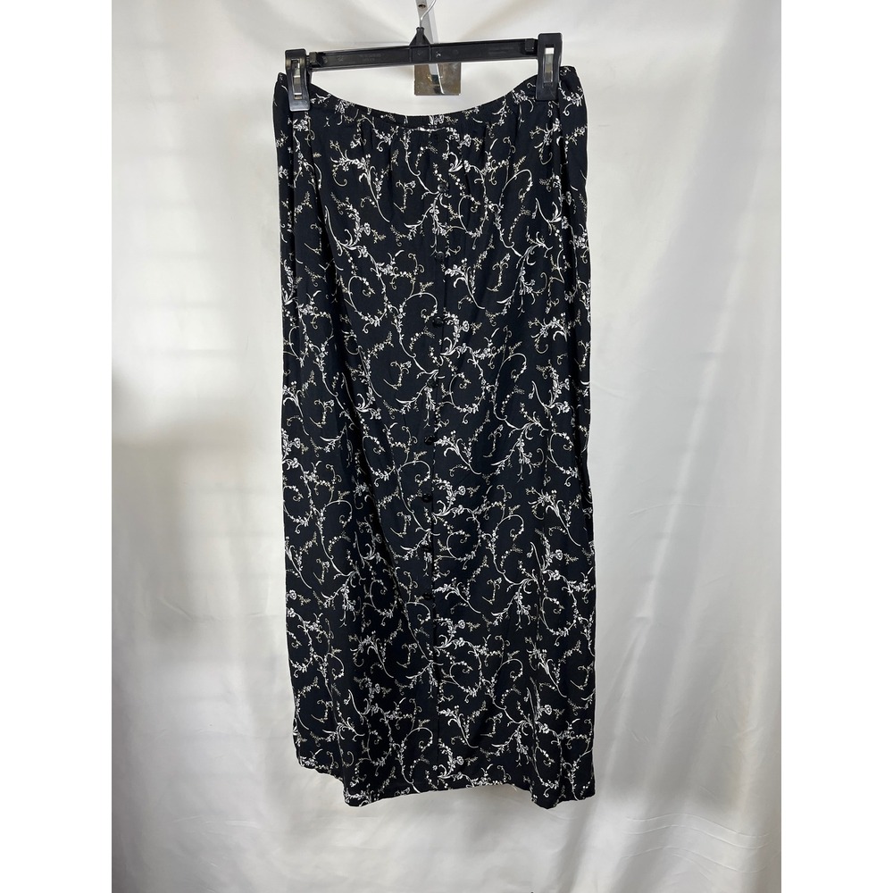 JR Bentley Black Floral Button Front Maxi Skirt Rayon Cottagecore Womens Medium